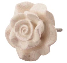 Cream And Pink Big Rose Crackle Ceramic Cupboard Knobs